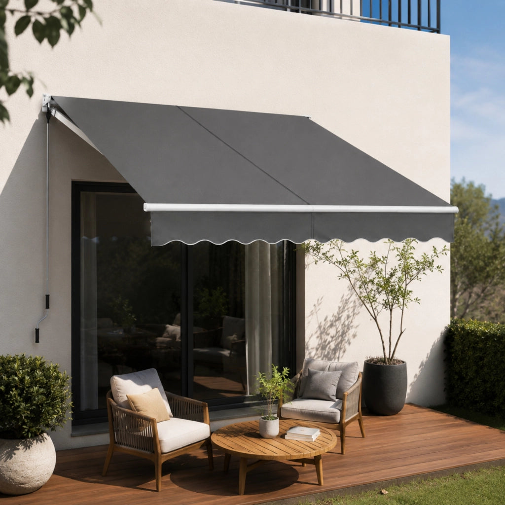Tenda Da Sole Avvolgibile Con Apertura Manuale A Manovella E Pendenza Regolabile Struttura In Alluminio Rinforzato Per Balcone Terrazza Veranda Spazio Esterno Design Contemporaneo 295 x 250 Cm Grigio Scuro