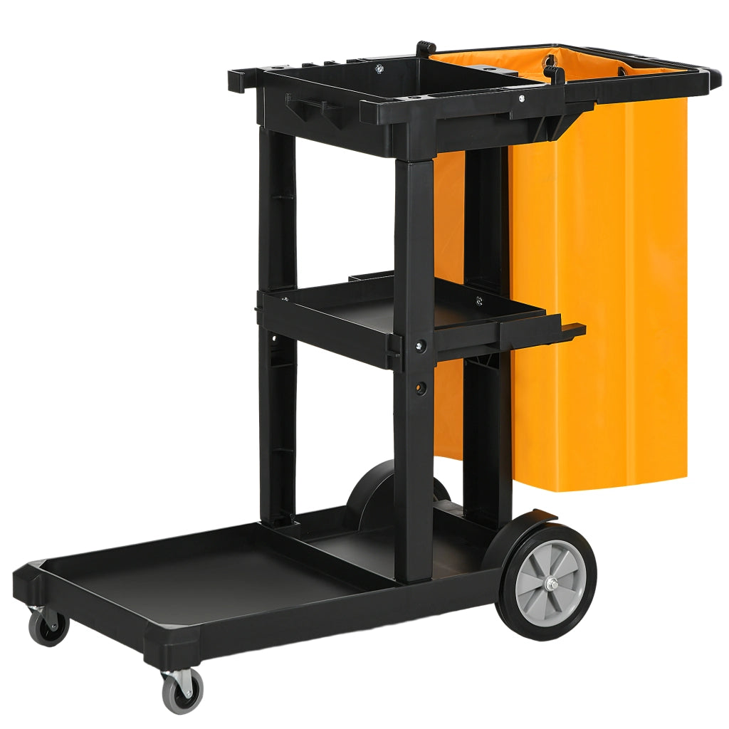 Carrello per Pulizia con 3 Ripiani e Ruote ¨C zephmum ¨C Nero e Giallo 121x50.5x96.5 cm