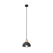 Lampada a sospensione Seco in acciaio nero e legno