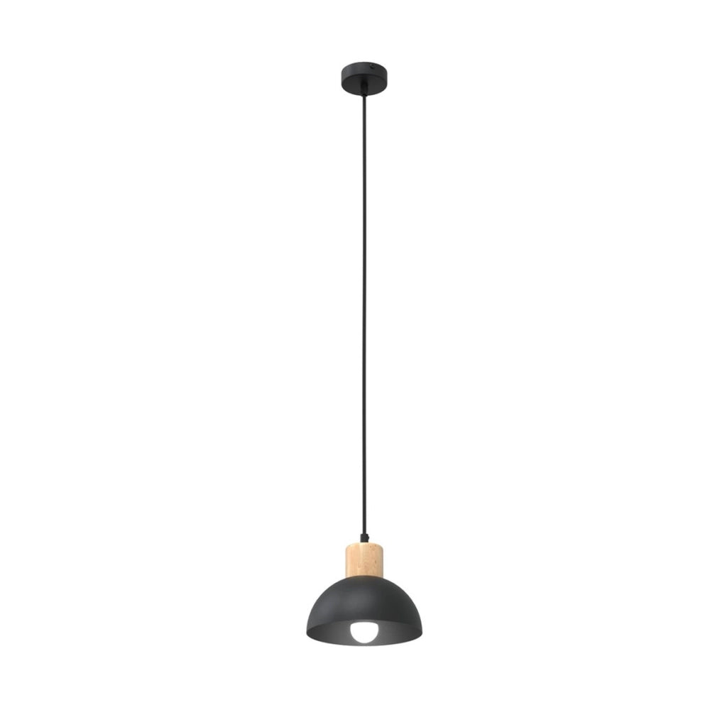 Lampada a sospensione Seco in acciaio nero e legno