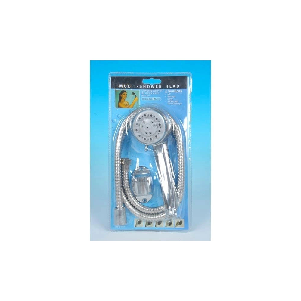 Trade Shop - Soffione Doccia 5 Funzioni Tubo Flessibile 150 Cm Supporto Con Viti Cromato -
