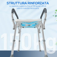 Sgabello per Doccia Regolabile 52x45x57-69 cm con Braccioli e Fori di Drenaggio in Alluminio HDPE e EVA Blu