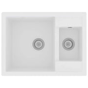 Lavello doppio da cucina con foro troppopieno 58 x 44 cm granito bianco 02_0004378