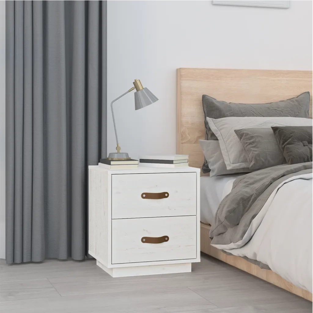 Comodini Bianchi 2 pz 40x34x45 cm in Legno Massello di Pino 818328
