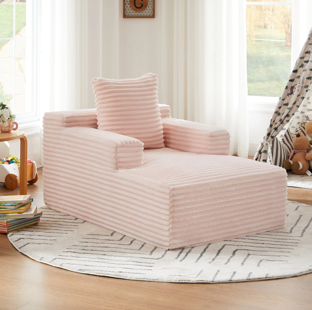 Divano chaise longue rosa in velluto a coste senza montaggio