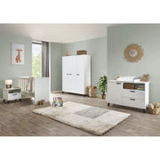 Camera per bambino DANAÉ, colore bianco, letto trasformabile da 60x120 a 90x200, armadio, fasciatoio e comodino