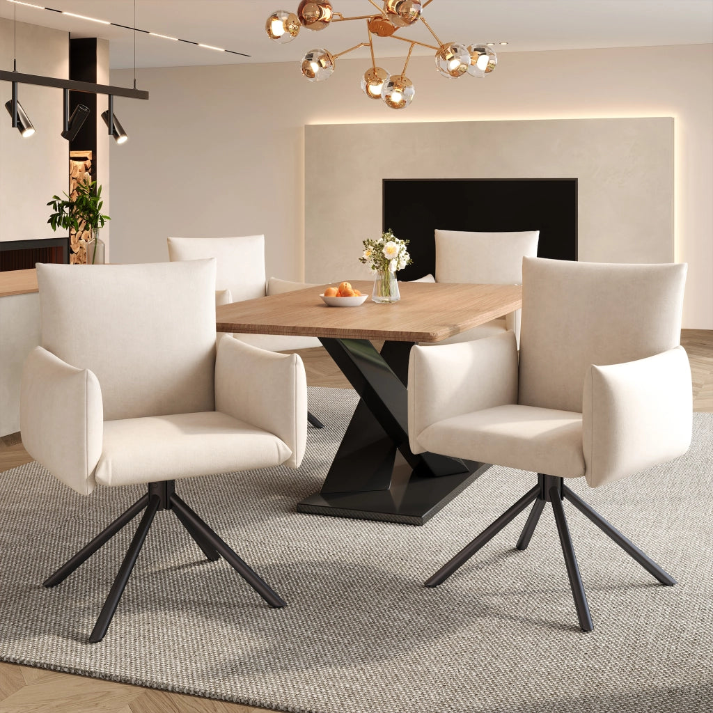Chaise da sala da pranzo set da 2 girevole a 360 gradi con braccioli imbottiti e schienale ergonomico in velluto beige