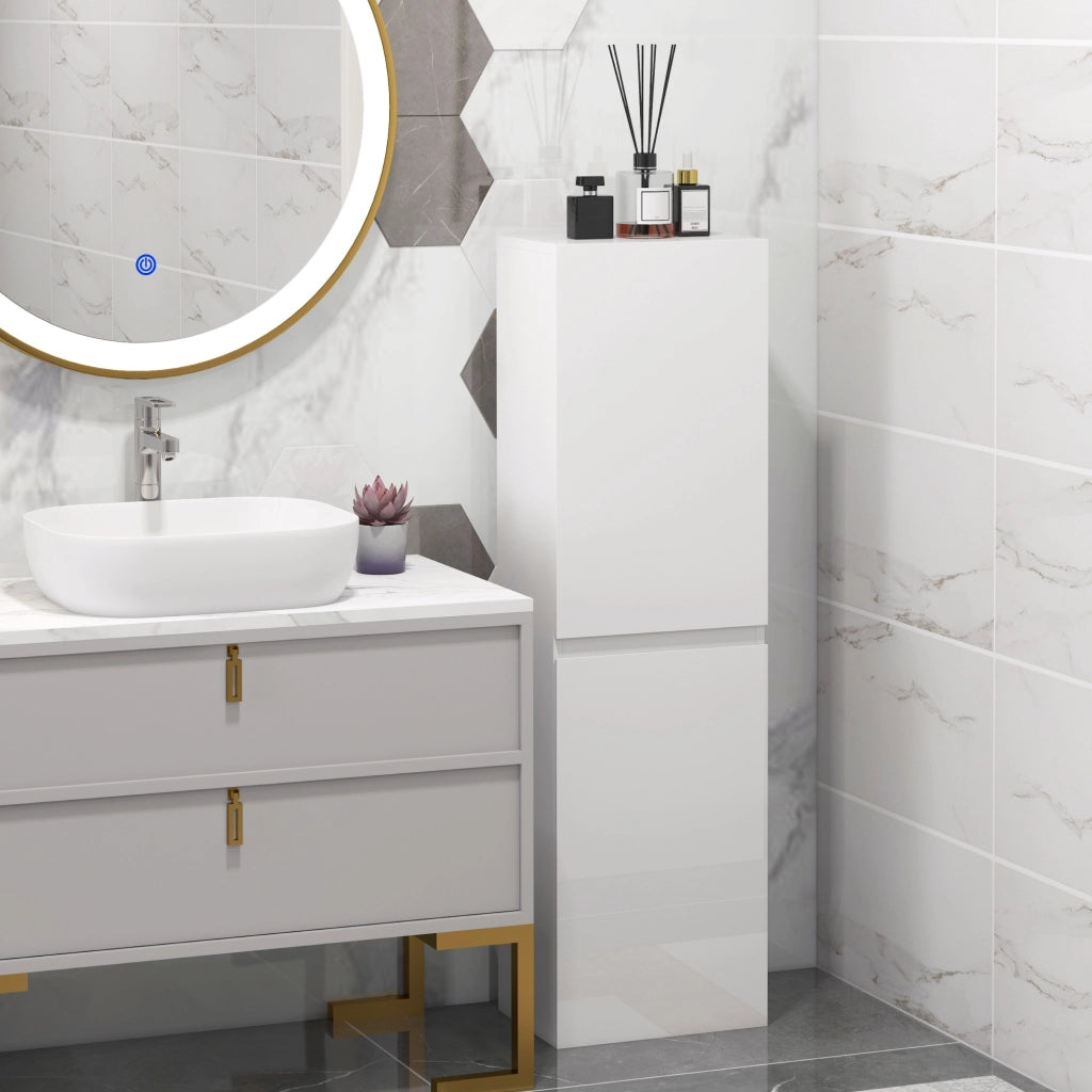 Mobile Bagno Alto a Colonna con Ante e Ripiani Regolabili ¨C zephmum ¨C Bianco Lucido