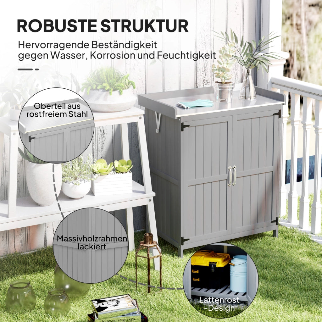 Armadio da giardino con piano lavoro ¨C zephmum ¨C legno e acciaio inox, grigio