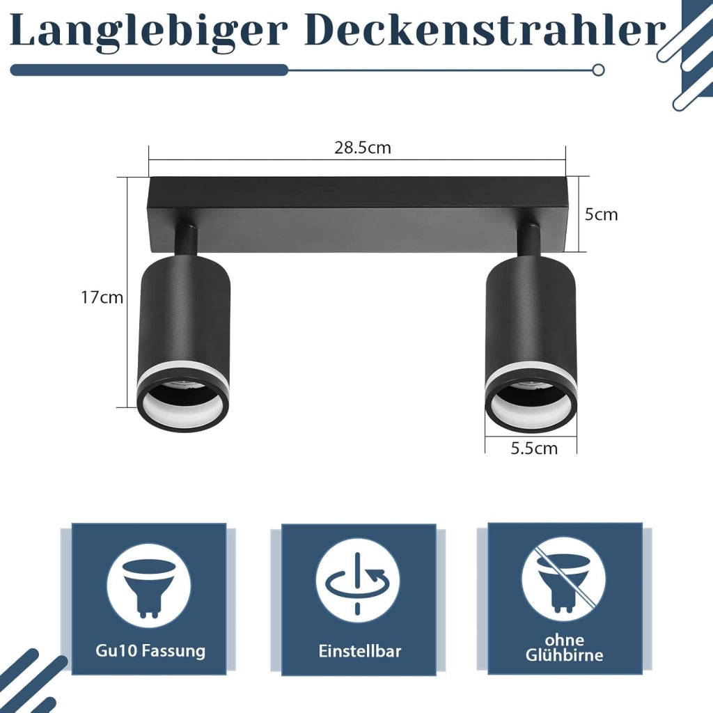 ZMH Faretto da soffitto Nero 2 Luci GU10 Orientabile da Interno in Metallo per Corridoio Soggiorno Senza Lampadine