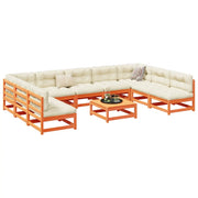 Set Divani Giardino 10pz con Cuscini Marrone Cera Massello Pino 3299597