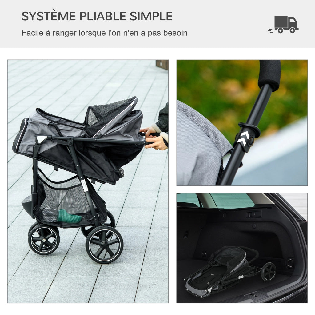 Carrello Pieghevole per Animali Domestici ¨C zephmum ¨C Grigio 83x55x101 cm