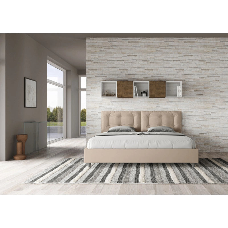 Letto imbottito Matrimoniale 200x200 cm Large - Similpelle,Senza rete,Tortora