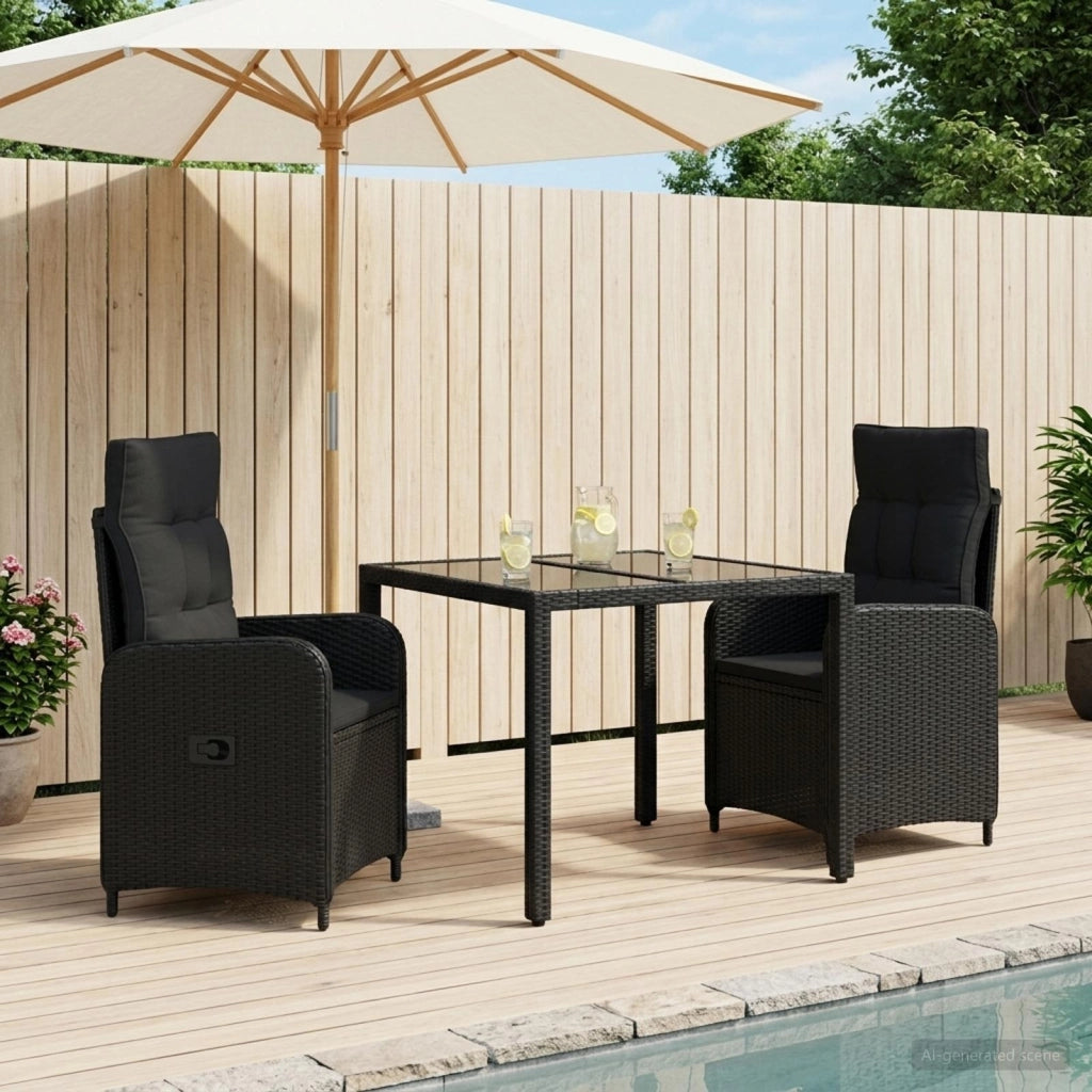 Set da pranzo per esterni 3 pz Nero polyrattan 3422292