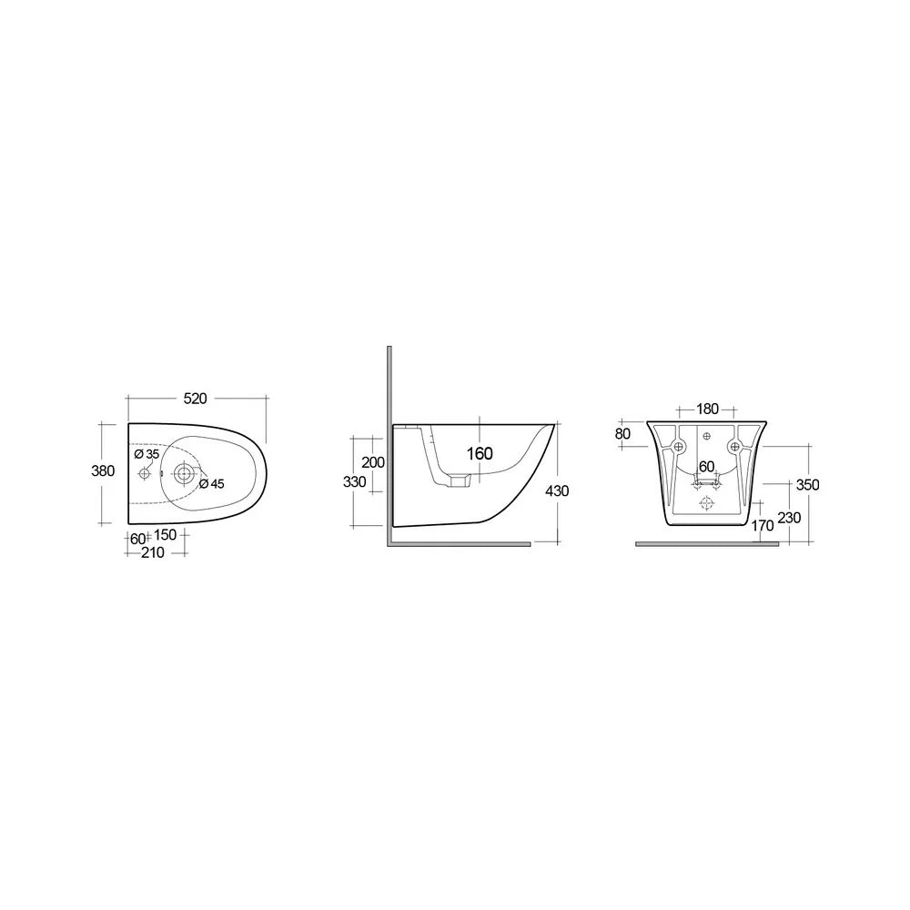 Bidet sospeso serie sensation 52 cm fissaggio nascosto