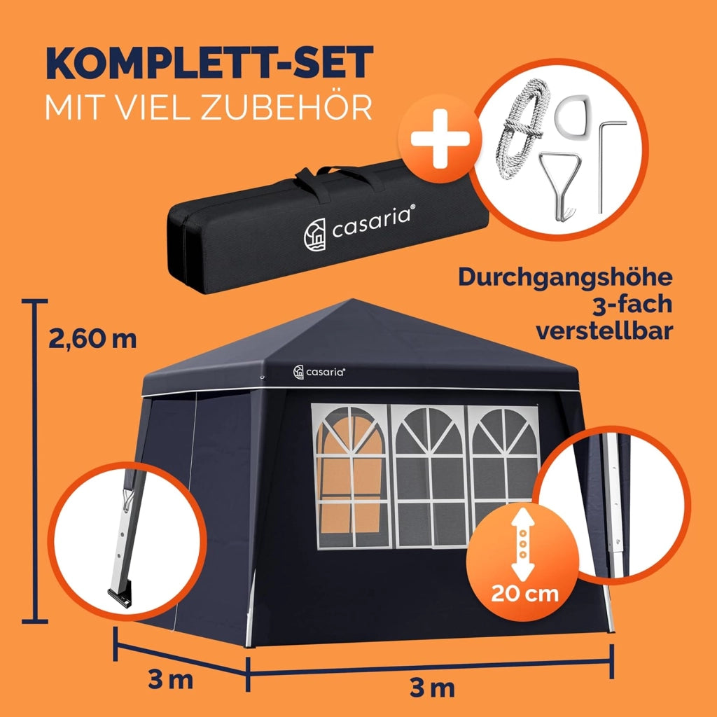 Gazebo pop-up, 3 x 3 m, con 4 parti laterali, colori assortiti, protezione UV 50+, con custodia, impermeabile, pieghevole, gazebo pieghevole, festival, capri, antracite