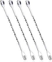 Set di cucchiai da cocktail in acciaio inossidabile da 4 pezzi - Design a spirale per mescolare e creare strati di bevande.