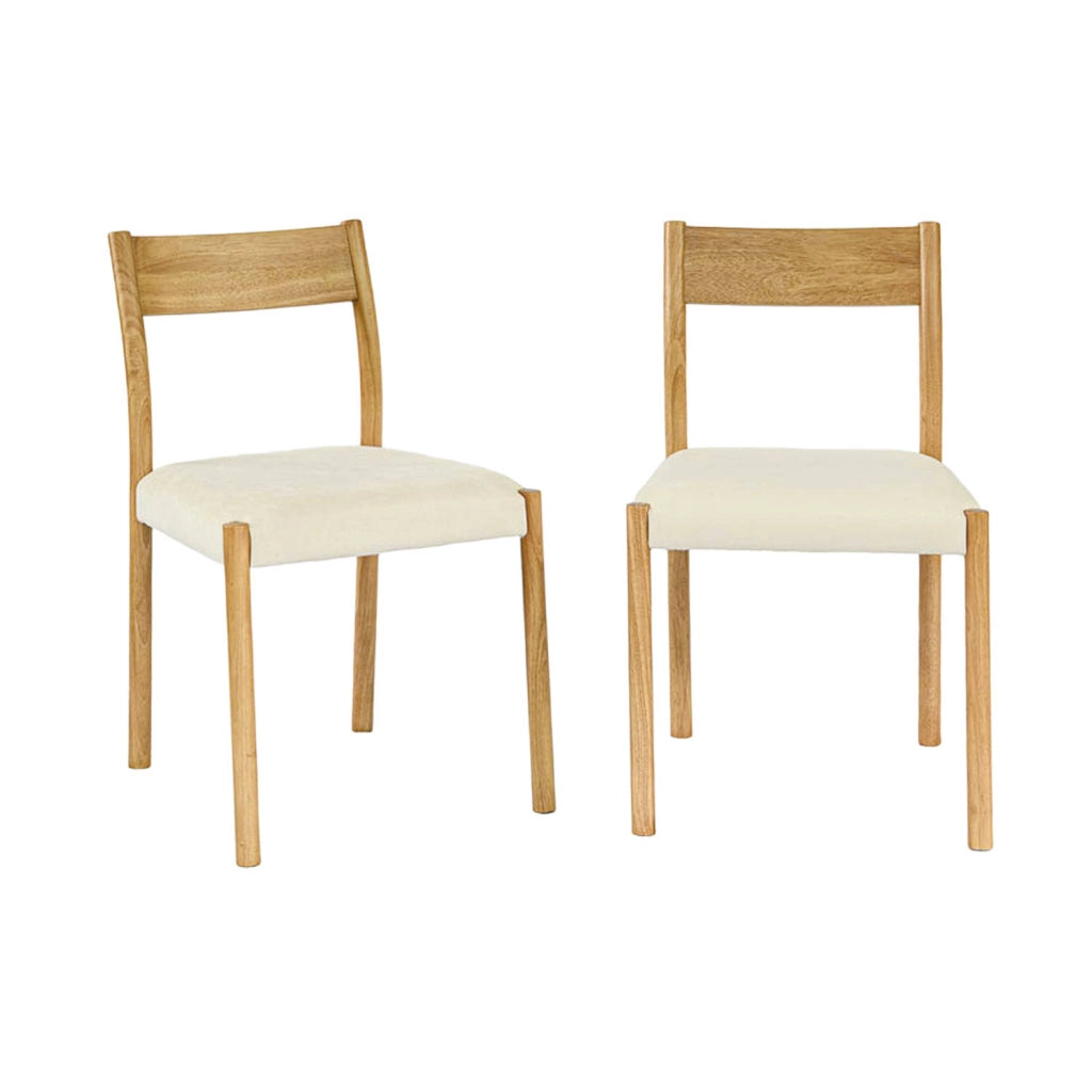 Set 2 sedie bohemien in legno di hevea e tessuto simple, marrone