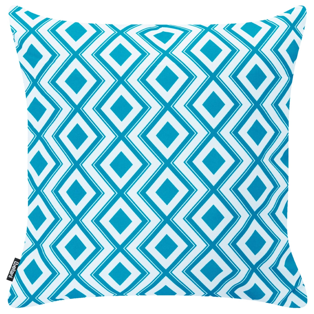 Set di 3 cuscini decorativi da esterno, in poliestere bianco e blu, accessori da giardino, motivo floreale