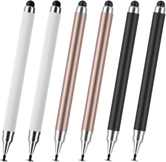 Penna stilografica 2-in-1, compatibile con iPhone, iPad e tutti i dispositivi touchscreen [6-pack] - Nero, Rosa oro, Bianco
