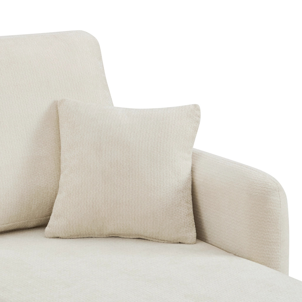 Divano angolare 3 posti in ciniglia con seduta relax e cuscini inclusi struttura in legno beige chiaro compatto