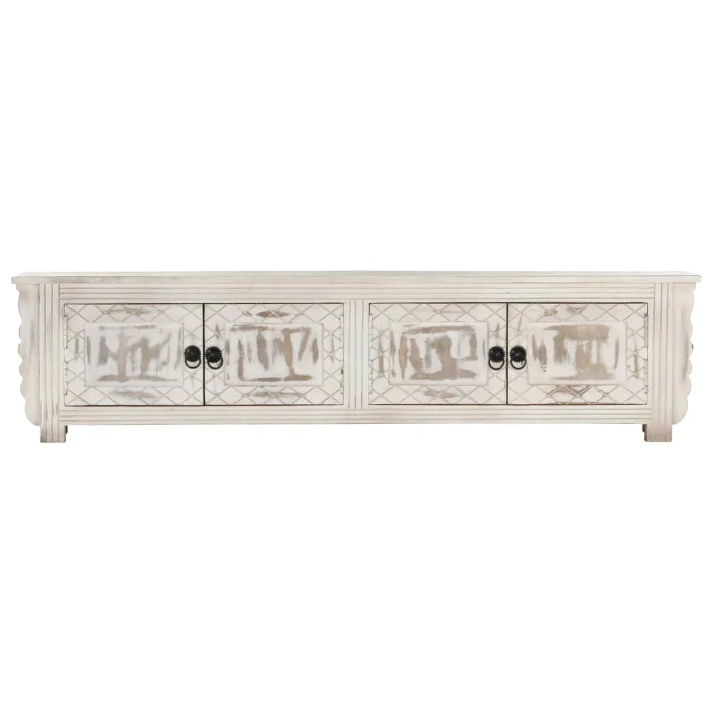 Mobile TV multimediale mensola TV credenza TV sala da pranzo soggiorno camera da letto 140 x 30 x 35 cm legno massello di mango bianco 02_0025903