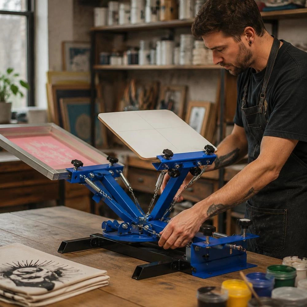 Screen Printing Press T-shirt Screen Printing Machine 1 Color + 1 Station, T-shirt Press, Heat Press Transfer Press DIY Equipment Printer, Textile Printing Clothing, Pillowcases, Luggage Etc.