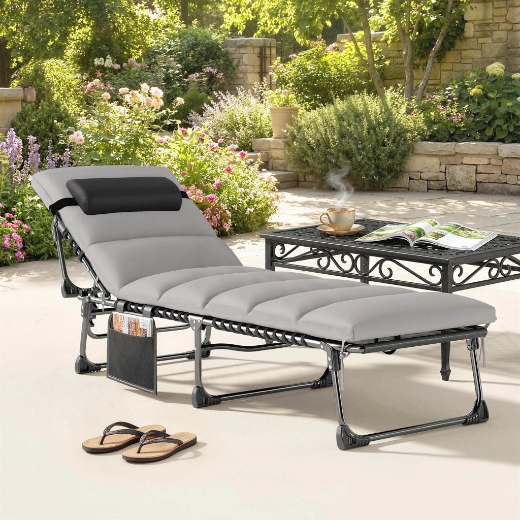 Lettino da giardino pieghevole con schienale regolabile e cuscino ¨C zephmum ¨C grigio