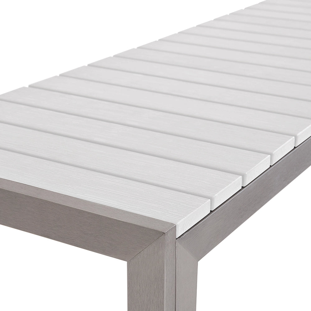 Set da pranzo da giardino bianco da esterno 3 pezzi tavolo rettangolare 2 panche struttura in alluminio spazzolato