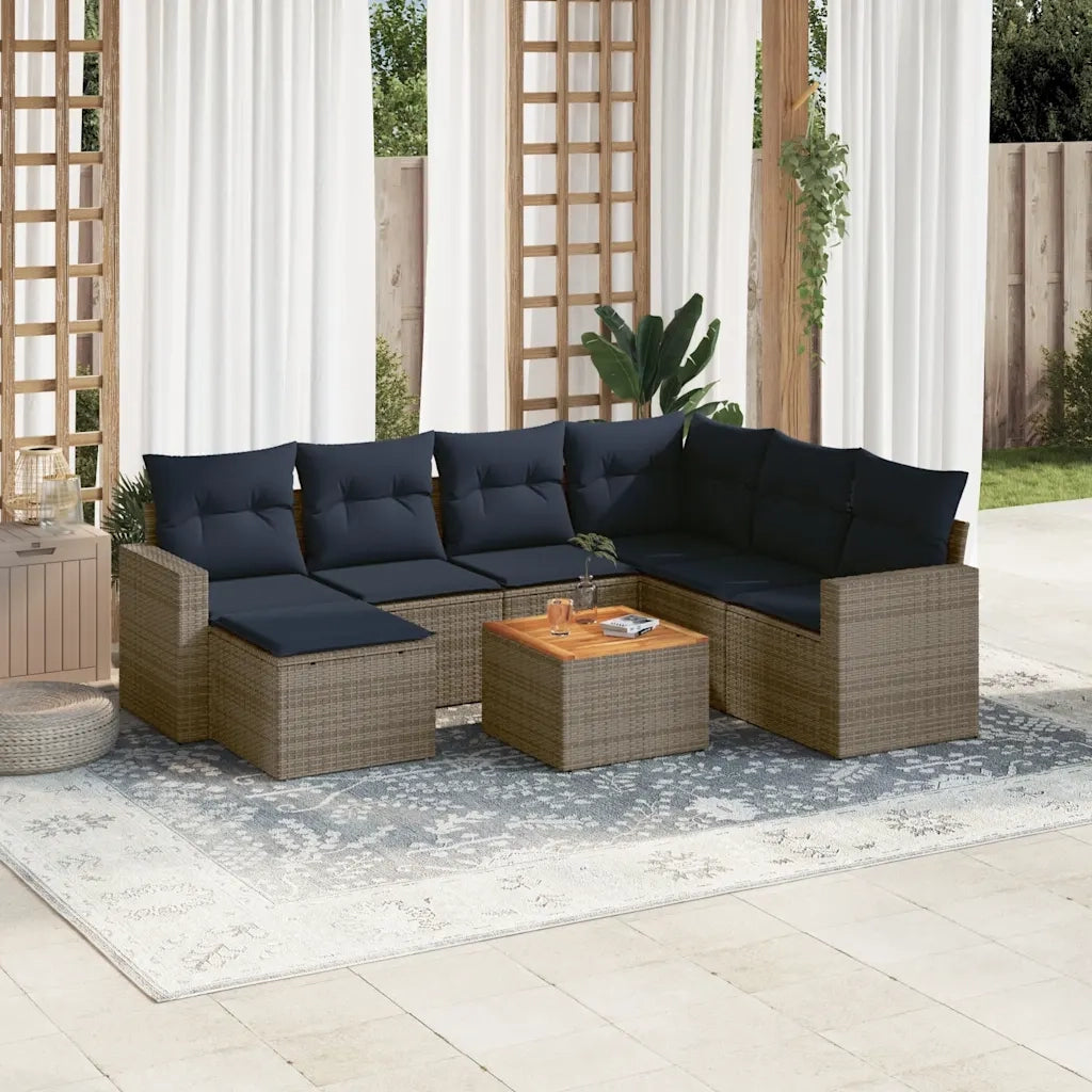 Set Divani da Giardino 8 pz con Cuscini Grigio in Polyrattan 3256572