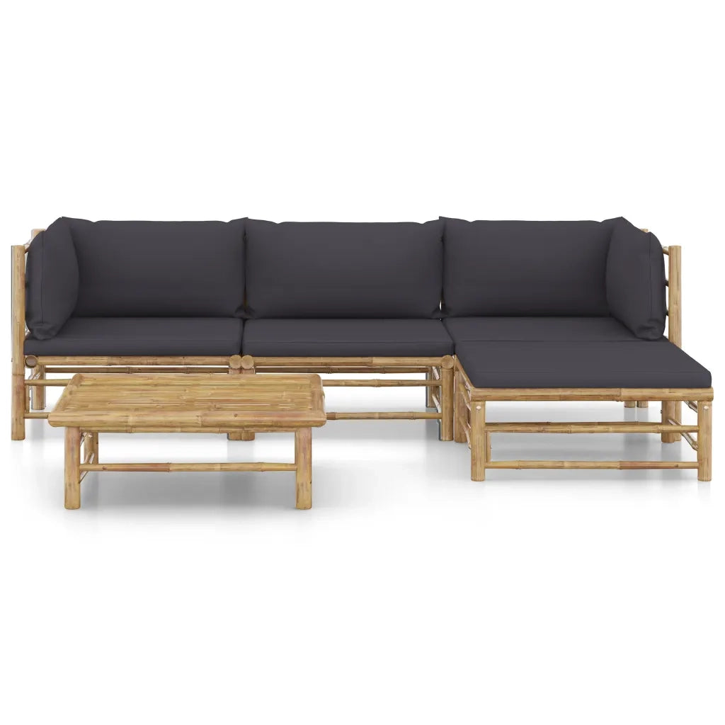 Set Divani da Giardino 5 pz con Cuscini Grigio Scuro in BambÃ¹ cod mxl 41847