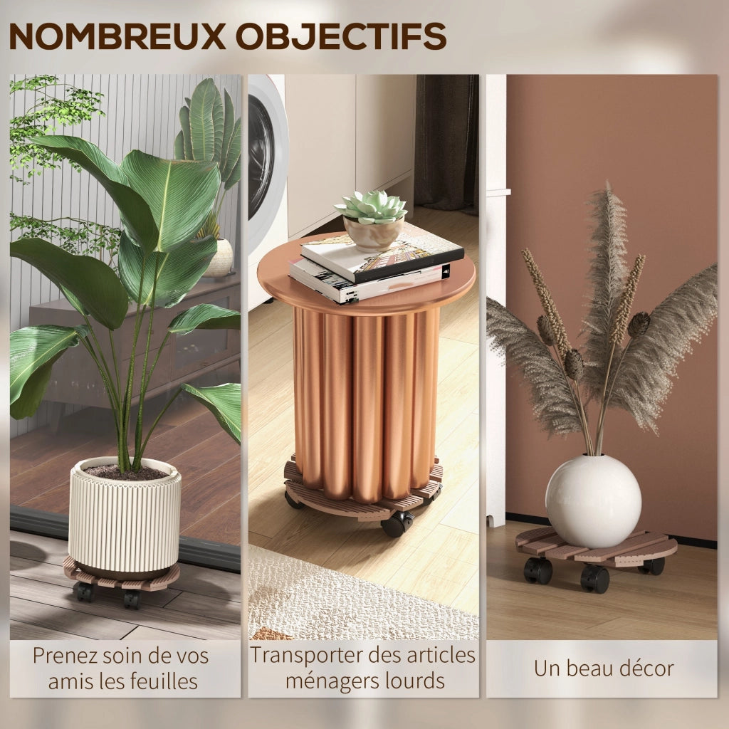 Set di 4 supporti per piante rotondi ¨C zephmum ¨C ?30 cm con ruote, per interno ed esterno