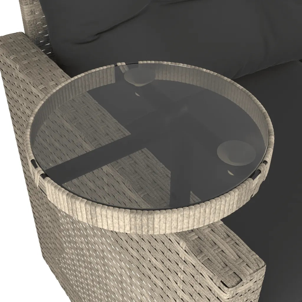 Set Divano da Giardino 3pz con Cuscini Grigio Chiaro Polyrattan