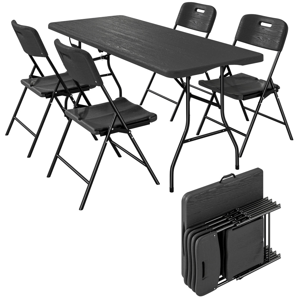 Set Tavolo e Sedie da Pranzo Pieghevole ¨C zephmum ¨C Nero, Metallo e HDPE