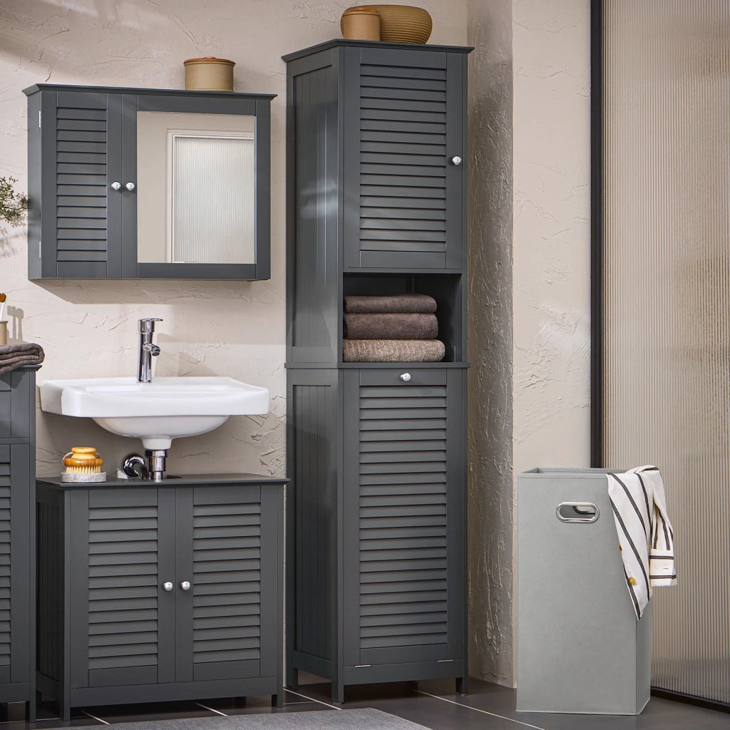Mobiletto bagno salvaspazio stretto Mobile bagno colonna con portabiancheria mobile lavanderia Grigio L40xP37xA170 cm BZR124-DG