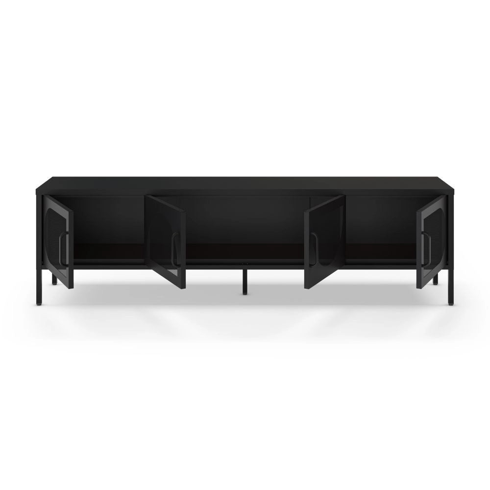 Porta TV in metallo Tayra con 4 ante reticolate nero 180x35x50H – Stile moderno e anima industrial