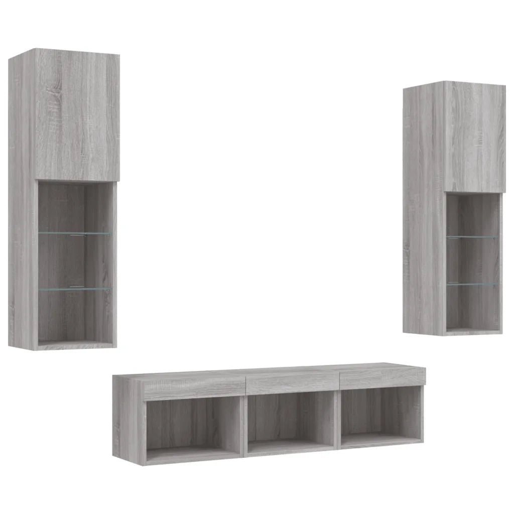 Mobili TV a Muro con LED 5pz Grigio Sonoma in Legno Multistrato