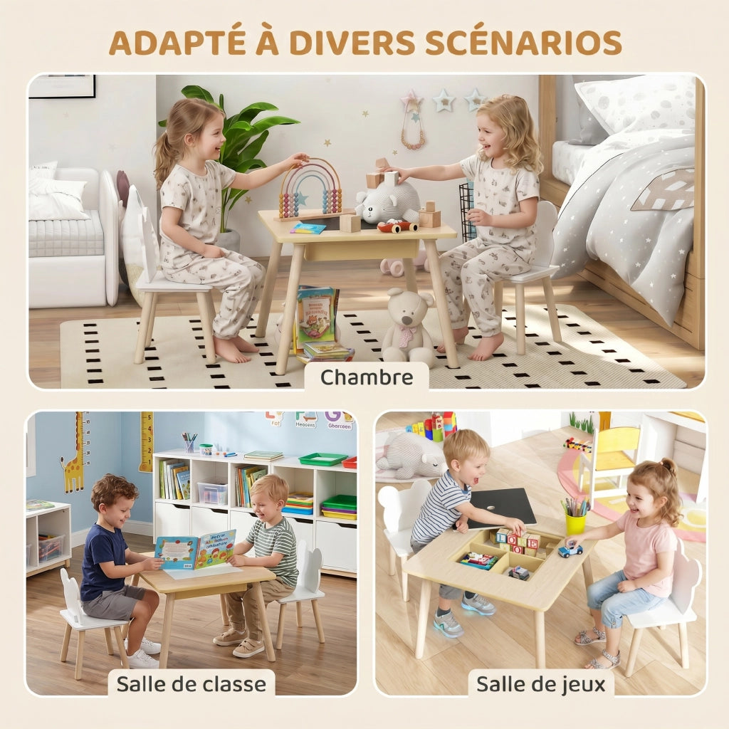 Set tavolo e sedie per bambini ¨C zephmum ¨C 3 pezzi, legno naturale
