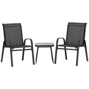 Easycomfort Set da Giardino 3 Pezzi con Tavolino e 2 Sedie Impilabili, in Acciaio e Tessuto Traforato, Nero