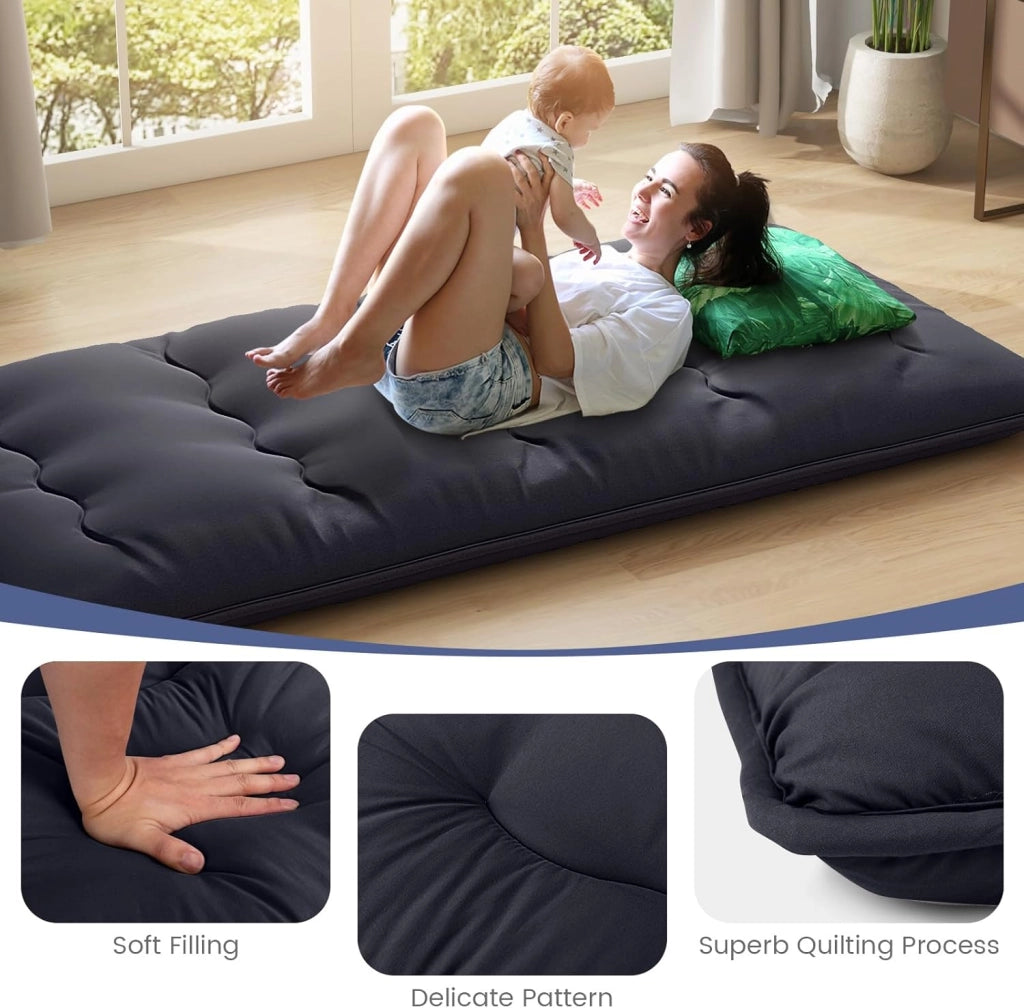 Materasso da pavimento 90 x 200 cm, Futon Giapponese, Tatami, pieghevole e portatile, con borsa per il trasporto e rivestimento rimovibile, per camera degli ospiti, camera da letto