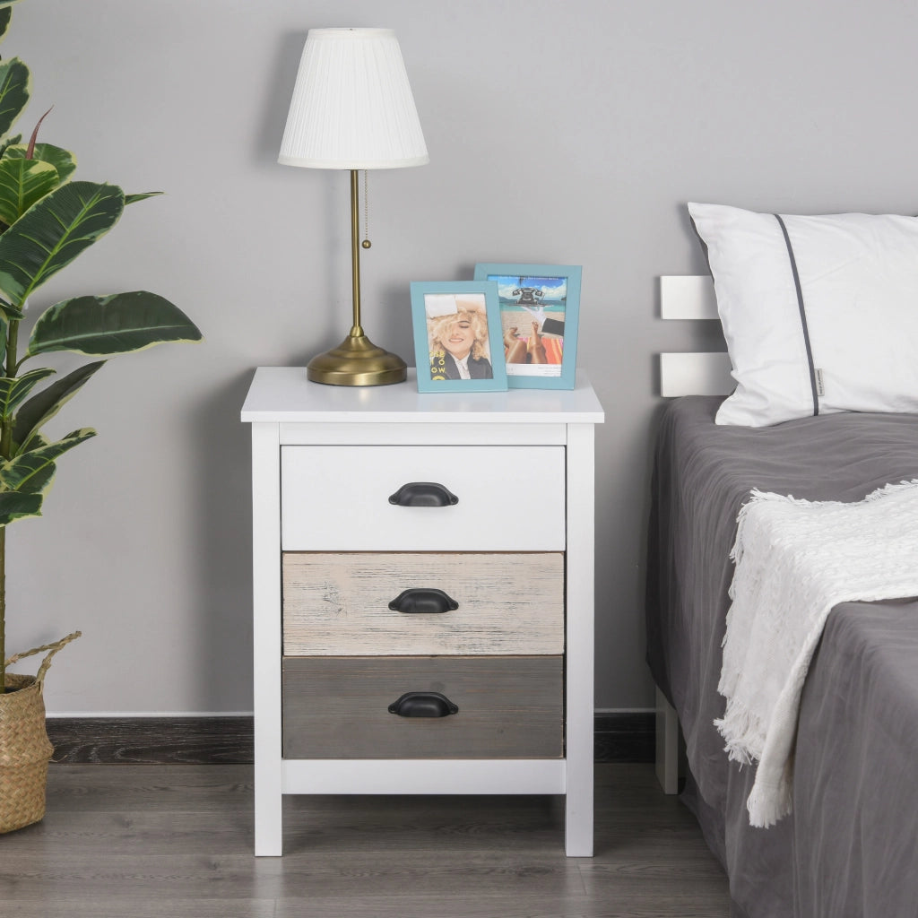 Comodino con 3 Cassetti ¨C Zephmum ¨C Bianco 50x38x65 cm