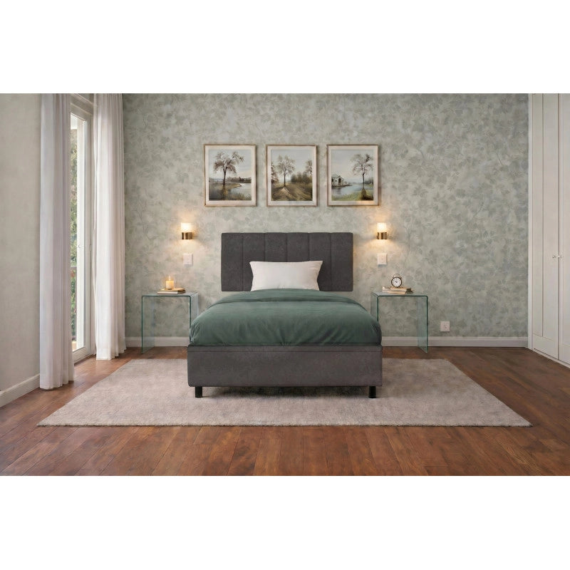 Letto imbottito Piazza e mezzo 120x200 cm Vertical - Contenitore,Microfibra,Grigio