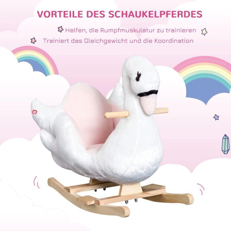 Cavallo a dondolo per bambini, rosa e bianco, morbido animale a dondolo, giocattolo per la cameretta dei bambini, 60x32x55 cm
