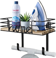 Hanger per Piastra da Stirare - Pratico Supporto da Parete per Ferro da Stirare e Piastra da Stirare con Grande Cassettino - Nero