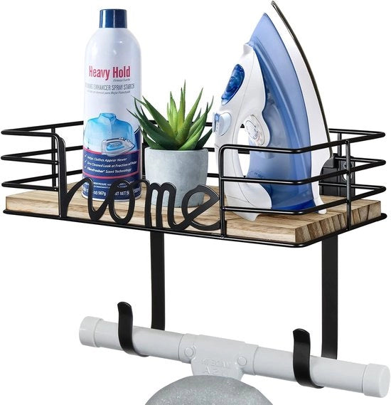 Hanger per Piastra da Stirare - Pratico Supporto da Parete per Ferro da Stirare e Piastra da Stirare con Grande Cassettino - Nero