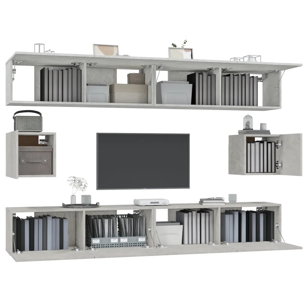 Set di Mobili Porta TV 6 pz Grigio Cemento in Legno Multistrato 3114369