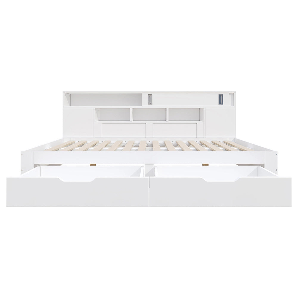 Letto contenitore-Xylo-140x200 cm-multifunzione, cassetti, scaffali, bianco