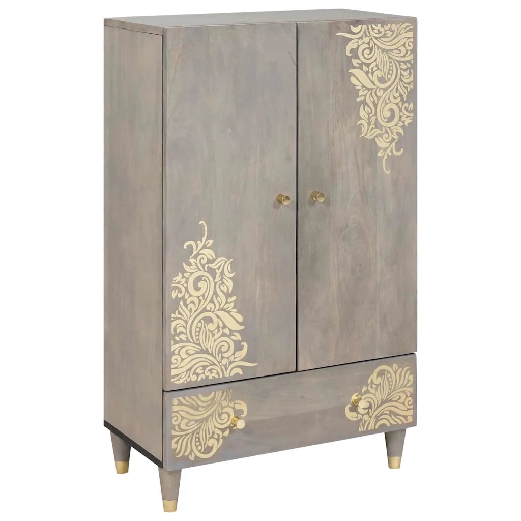 Credenza-Buffet-Armadio da cucina Grigio e Oro 60 x 33 x 100 cm Legno di mango massello