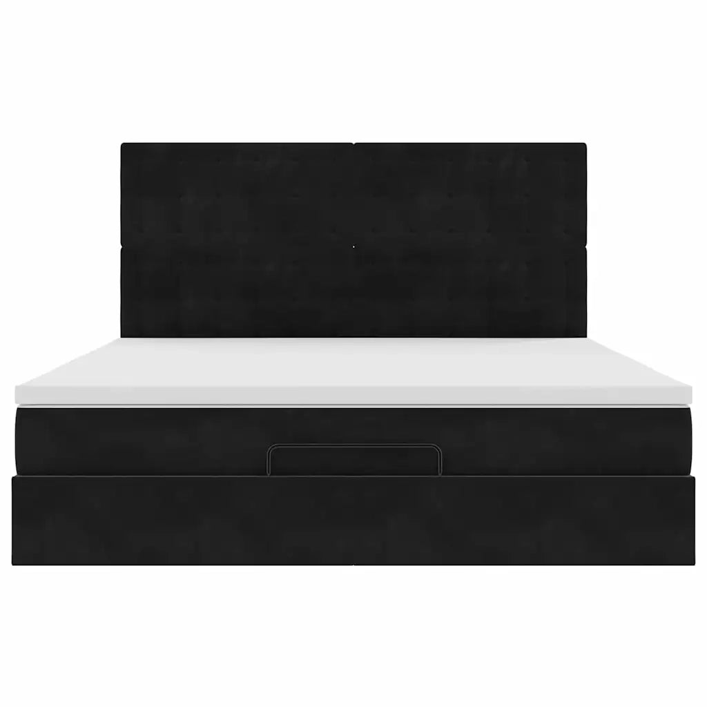 Struttura Letto Pouf con Materassi Nero 160x200 cm in Velluto 3313627
