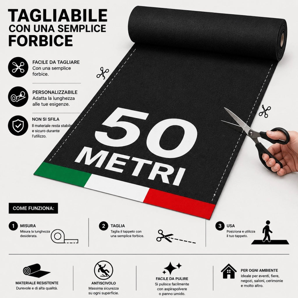 1mt x 50mt Passatoia Nera Tappeto Nero Feltro Nero per eventi - Prodotto italiano